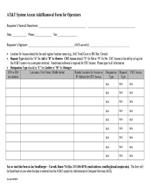 Fillable Online AT&amp;T System Access Add/Removal Form for Operators Fax ...