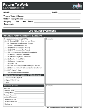 Return To Work Assessment Form