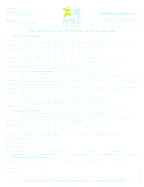 Namibia Pre-Notification Form for Hospitalisation