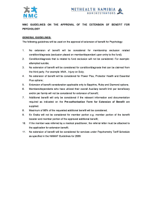 Pre-Authorisation Form for Extension of Benefit (Psychology)