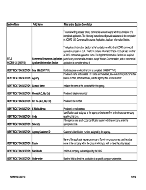ACORD 125 Commercial Insurance Application