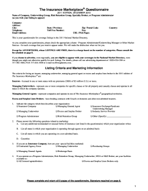 Insurance Marketplace Questionnaire