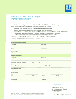 Blue Cross and Blue Shield of Georgia Provider Nomination Form