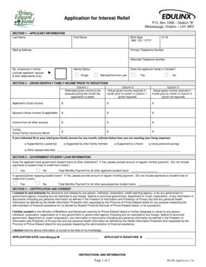 Prince Edward Island Interest Relief Application