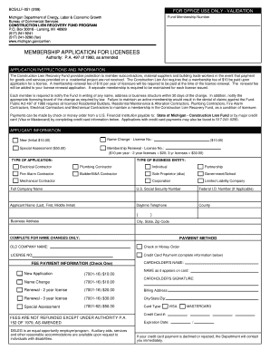 Michigan Construction Lien Recovery Fund Membership Application