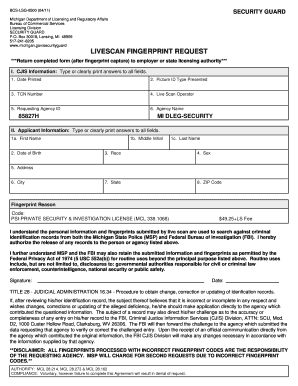 Michigan Security Guard Livescan Fingerprint Request