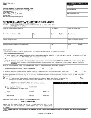 Michigan Personnel Agent Application/Relicensure Form