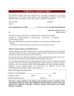 Parental Consent Form for Church Event