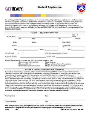 Student Application for Get Ready/GEAR UP Program