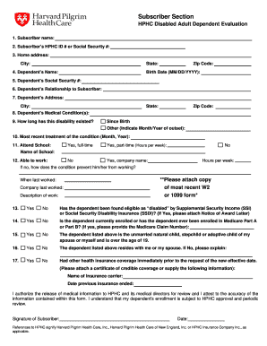 HPHC Disabled Adult Dependent Evaluation Form