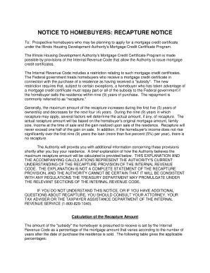 Illinois Mortgage Credit Certificate Recapture Notice