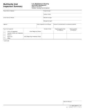 HUD-9602-A Inspection Summary Form