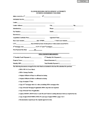 Illinois Housing Development Authority Funding Submission Voucher