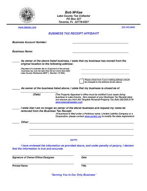 Florida Business Tax Receipt Affidavit