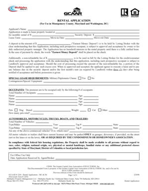 Rental Application for Montgomery County and Washington DC