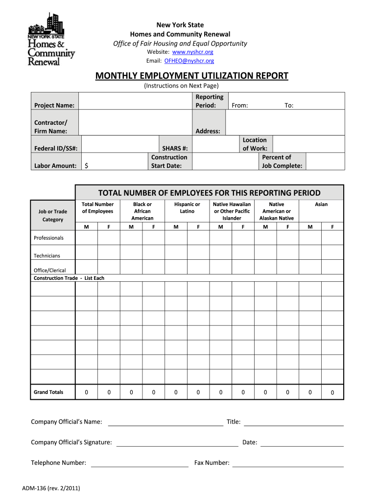 EEO Monthly Employment Utilization Report - Division of Housing ... - nyshcr Preview on Page 1