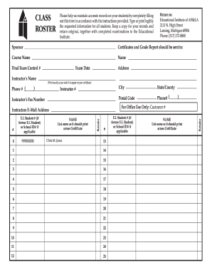 To Download a blank class roster click here - ahlei