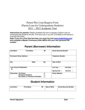 Parent Plus Loan Request Form