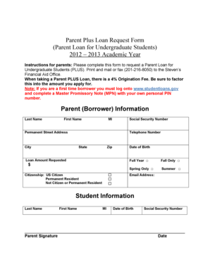 Parent Plus Loan Request Form