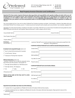 Processing Checklist for Real Estate - Preferred Trust Company