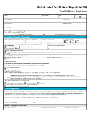 Market Linked Certificate of Deposit Application