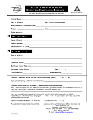 League of American Bicyclists Insurance Forms