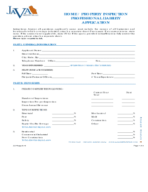 Professional Liability Application for Property Inspectors