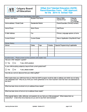 GATE Parent/Guardian Application Form
