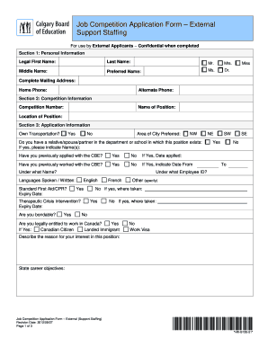 Job Competition Application Form – External