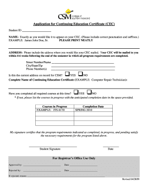 Application for Continuing Education Certificate