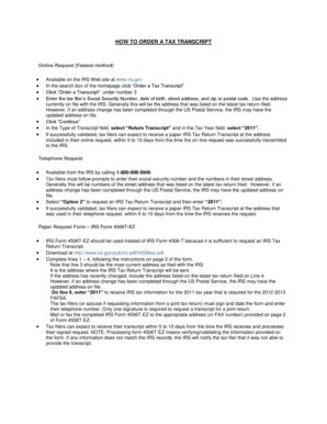 IRS Tax Transcript Order Instructions