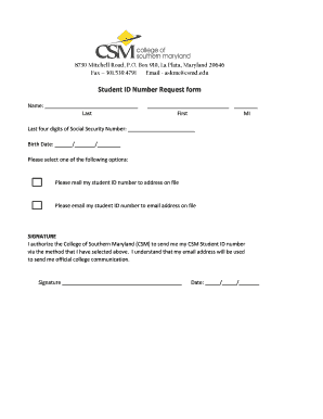 Student ID Number Request Form