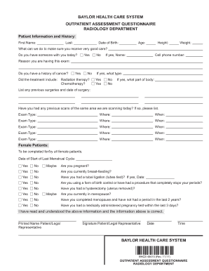 Baylor Outpatient Assessment Questionnaire