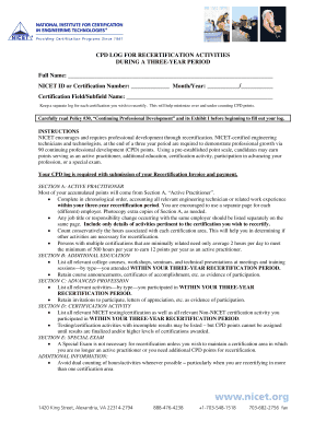 NICET Recertification CPD Log Form