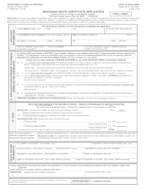 Wisconsin Death Certificate Application