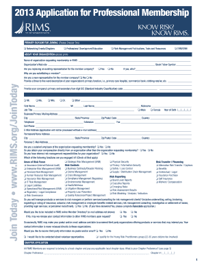 2013 RIMS Professional Membership Application
