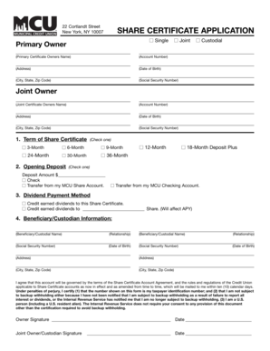 Share Certificate Application