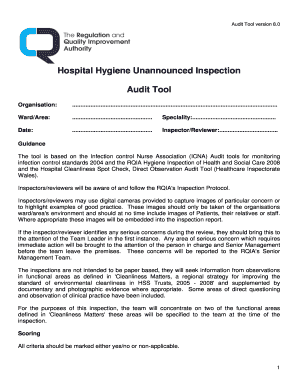 Hospital Hygiene Unannounced Inspection Form