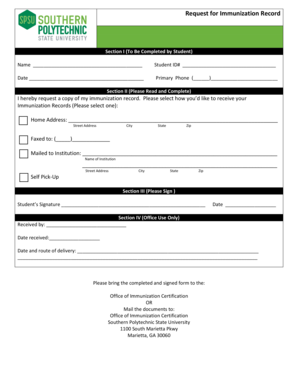 Request for Immunization Record