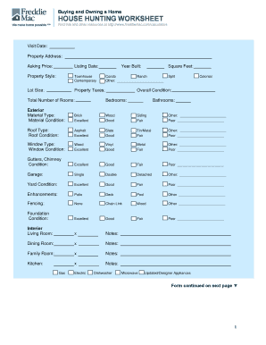 House Hunting Worksheet