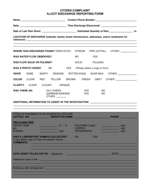 Citizen Complaint Illicit Discharge Reporting Form