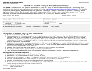 Wisconsin Family In-Home Child Care Certification Checklist