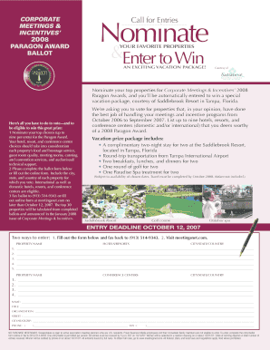 Corporate Meetings & Incentives 2008 Paragon Award Nomination Form