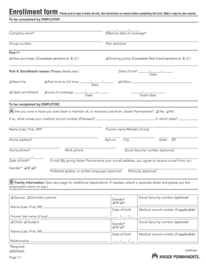 Kaiser Permanente Enrollment Form