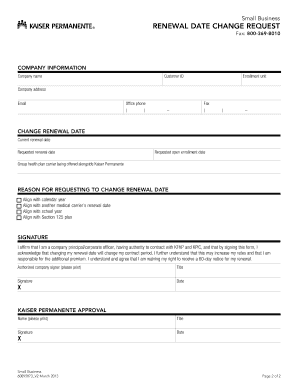 Kaiser Permanente Small Business Renewal Date Change Request