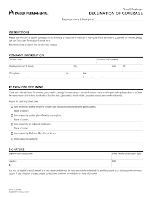 Employee Health Coverage Declination Form
