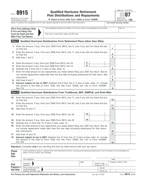 IRS Form 8915 Qualified Hurricane Retirement Distributions