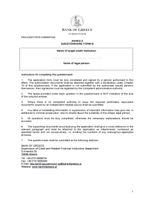 Form target - ANNEX II QUESTIONNAIRE FORM B Name of target credit ...