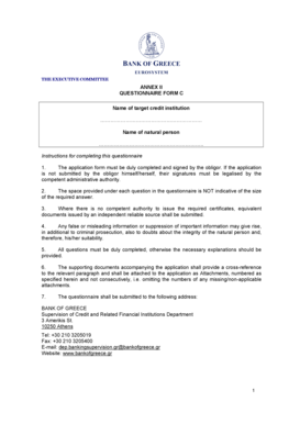 Target application - THE EXECUTIVE COMMITTEE ANNEX II QUESTIONNAIRE FORM C Name of target credit institution Name of natural person