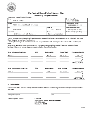 State of Hawaii Island Savings Plan Beneficiary Designation Form